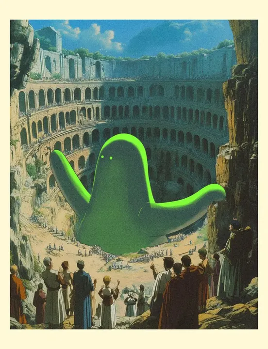 A giant Glub rising in the Colosseum