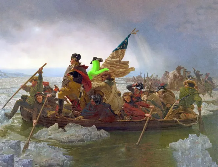 Glub in the boat crossing the Delaware